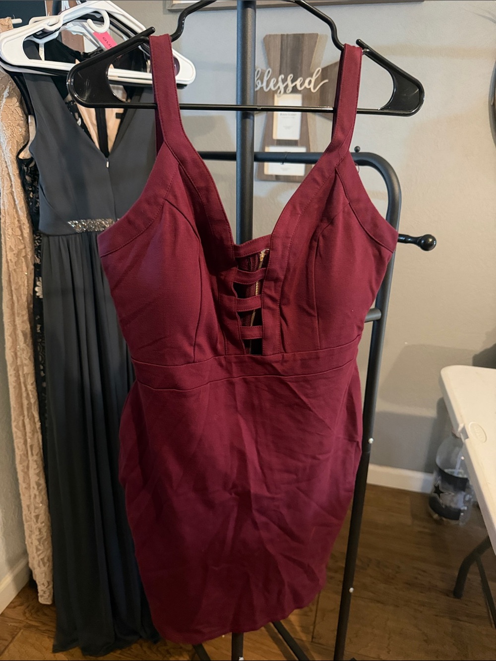Haute Monde Wine Burgundy Strappy Mini Dress
